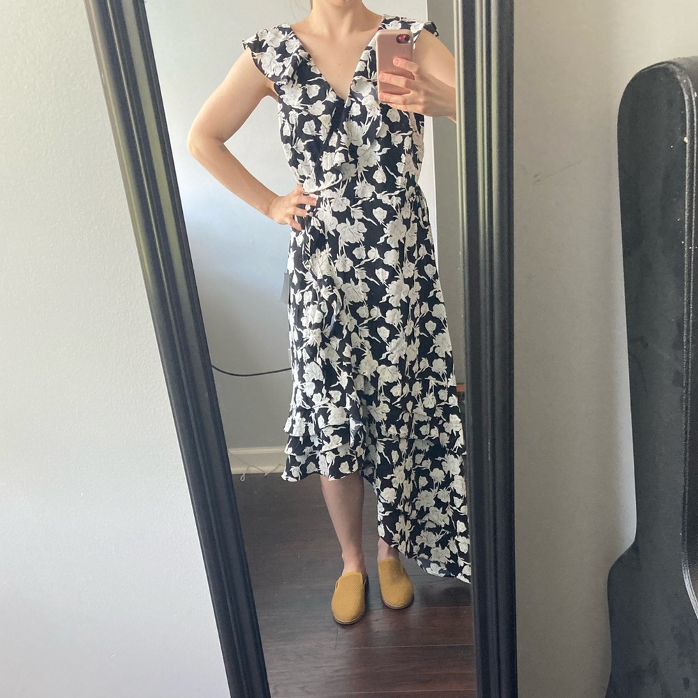 Lulu's Black and White Ruffled Maxi Wrap Dress, size XL